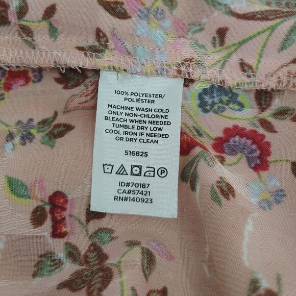 LOFT Pink Floral Paisley Boho Long Sleeve Blouse LP Large Petite Women Crewneck - Picture 6 of 6